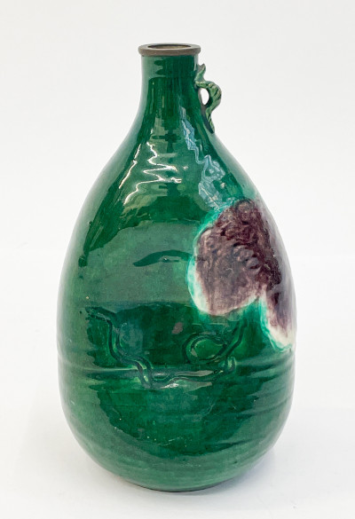 Japanese Art Pottery Emerald Green Vase