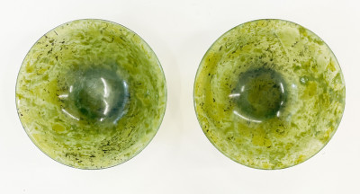 Pair of Chinese Green Jade Bowls