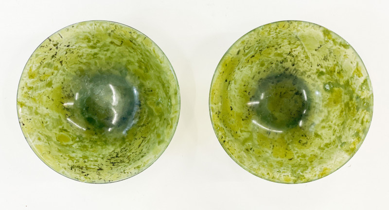 Pair of Chinese Green Jade Bowls