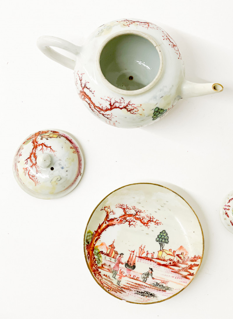 Chinese Export Porcelain European Landscape Partial Teaset