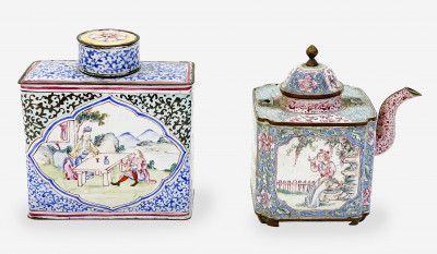 Image for Lot Chinese Canton Enamel Wine Pot and Tea Caddy