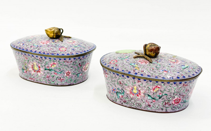 Two Canton Enamel Covered Vessels