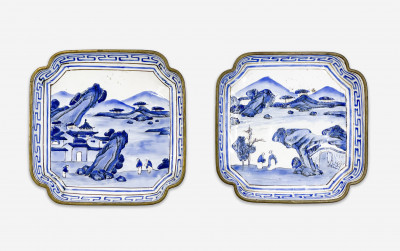 Image for Lot Two Chinese Canton Enamel Blue and White Dishes