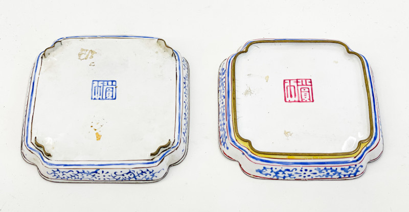 Two Chinese Canton Enamel Blue and White Dishes