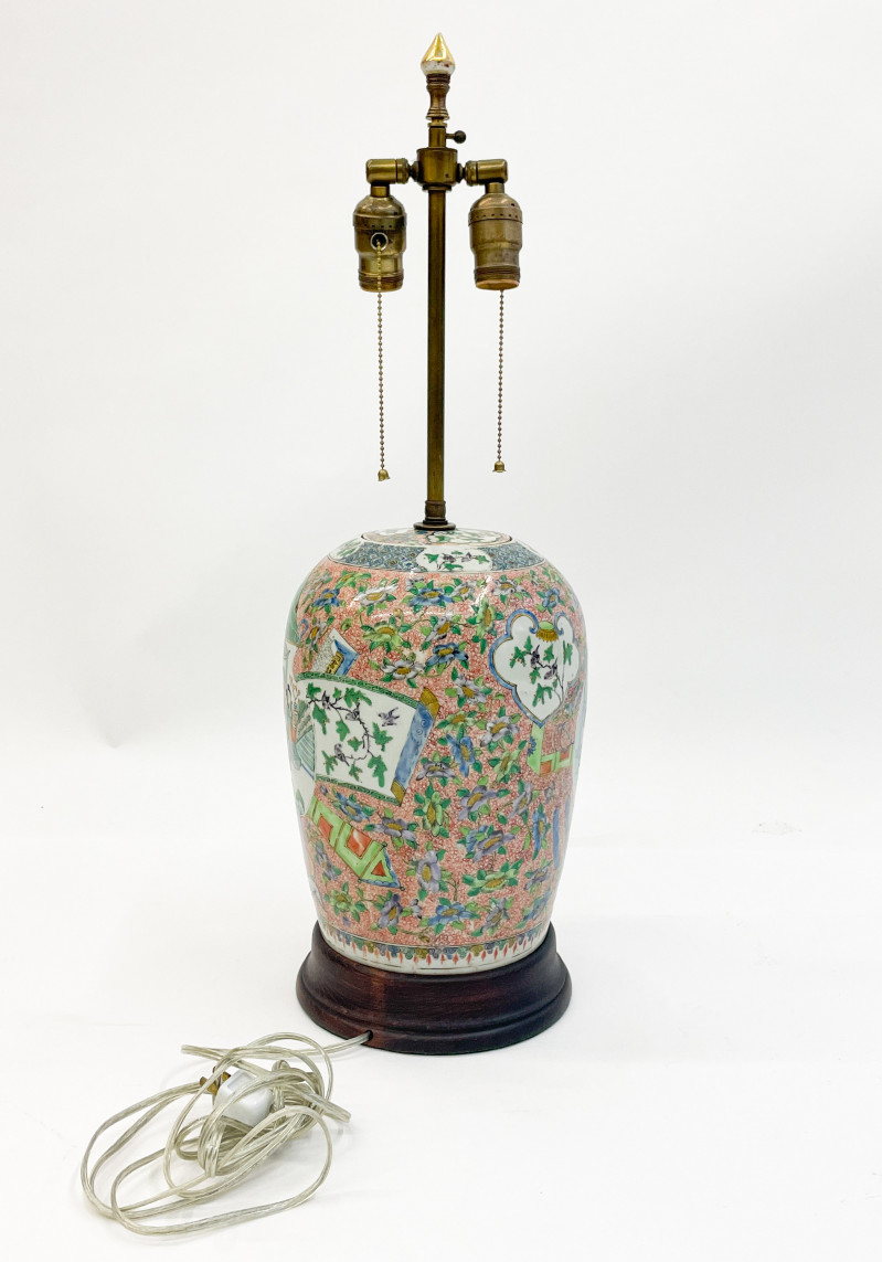 Chinese Famille Verte Lidded Jar mounted as a lamp