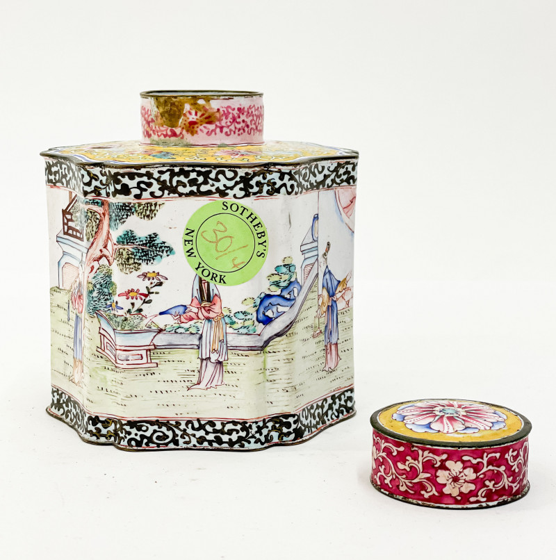 Chinese Canton Enamel Tea Caddy and Cover