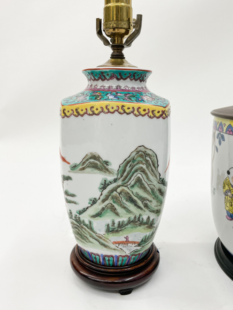 Group of 3 Chinese Porcelain Vases, mounted as Lamps