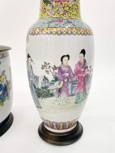 Group of 3 Chinese Porcelain Vases, mounted as Lamps