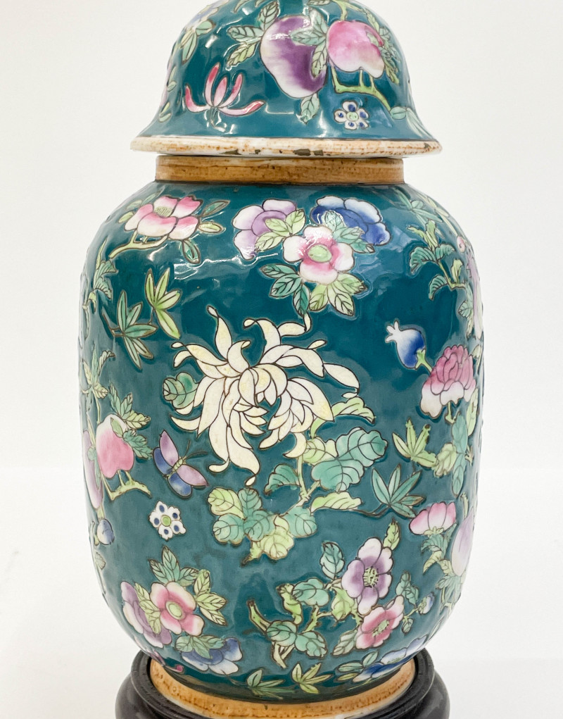 Chinese Ceramic Jar with floral motif mounted as lamp