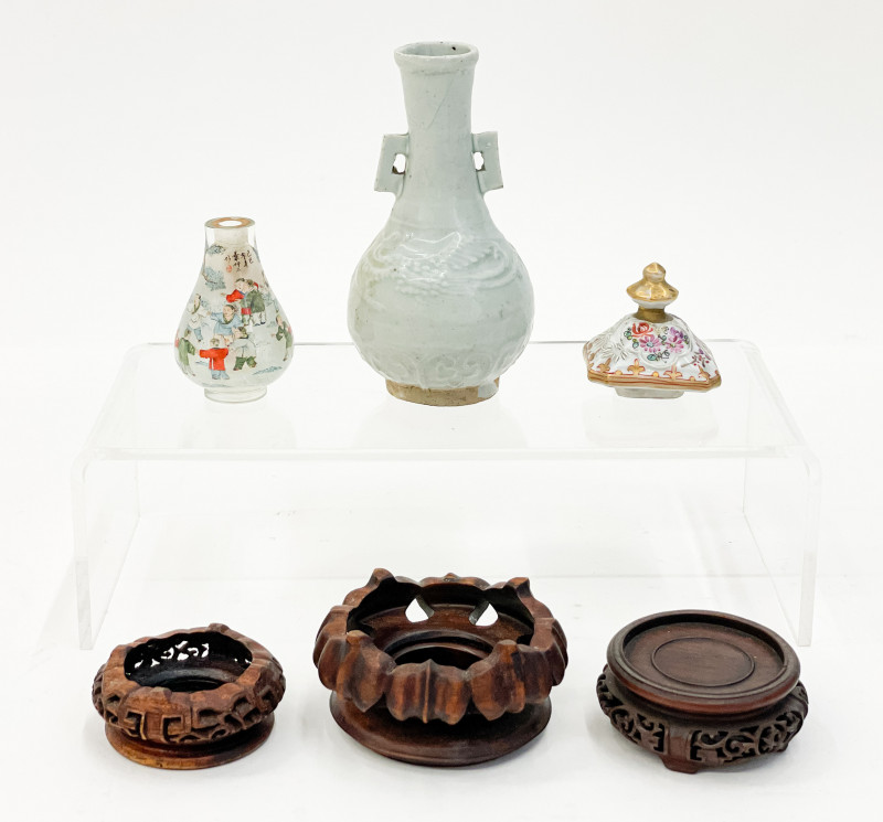 Four Chinese Vases and a Snuff Bottle