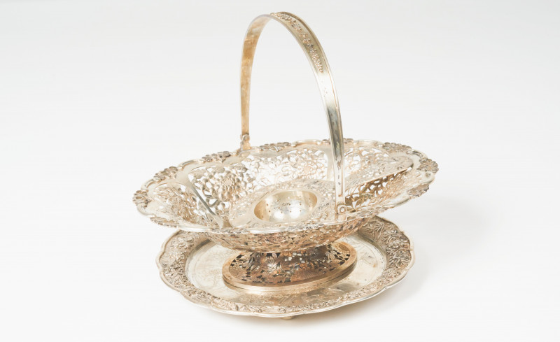 Chinese Silver Basket and Tray with Tea Strainer