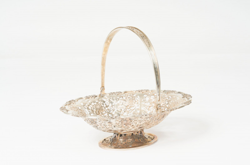 Chinese Silver Basket and Tray with Tea Strainer