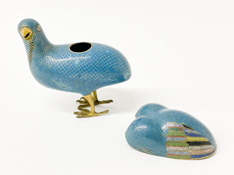 Chinese Cloisonné Quail Censer and Cover