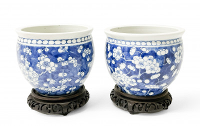 Image for Lot Pair of Blue and White Prunus Blossom Planters