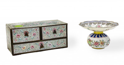 Image for Lot Chinese Canton Enamel Three Drawer Box and a Zhadou