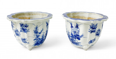 Image for Lot Pair of Blue and White Floral Planters