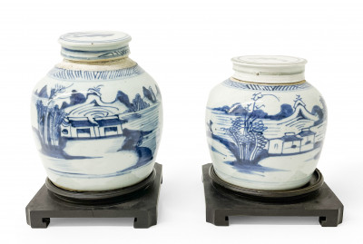 Image for Lot Group of 2 Blue and White Ginger Jars