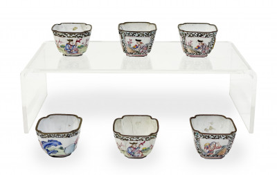 Image for Lot Six Chinese Canton Enamel Cups