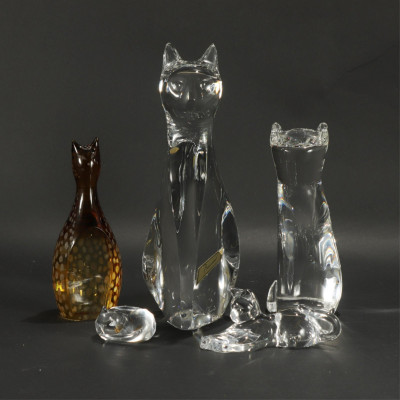 Group of Steuben and Baccarat Cats