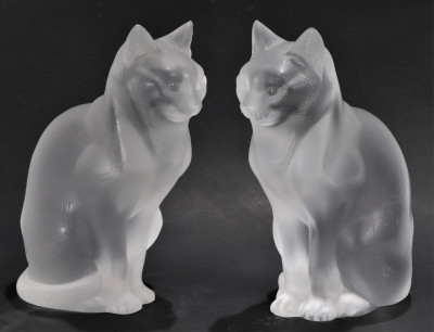 Pair of Lalique Frosted Glass Cats