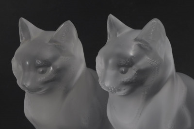 Pair of Lalique Frosted Glass Cats