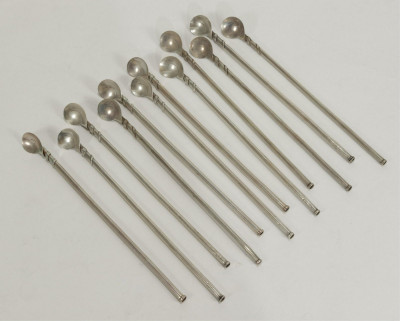 Image for Lot Group of 12 Sterling Silver Cocktail Straws