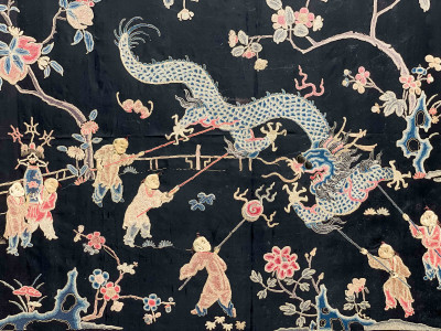 Chinese Silk Embroidery with figures and dragon