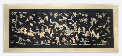 Chinese Silk Embroidery with figures and dragon