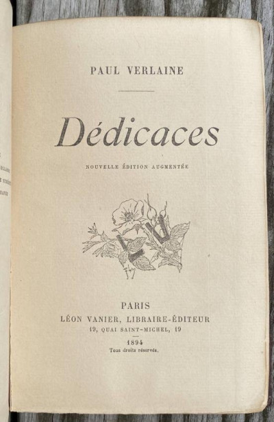 P. VERLAINE Dedicaces 1894 + m/s
