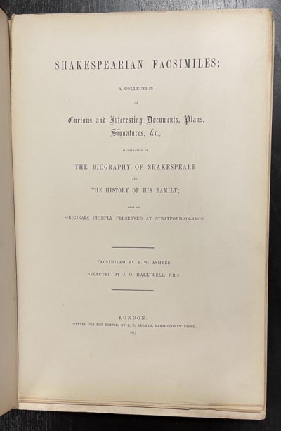 Shakespearian Facsimiles, ltd to 30 copies presentation