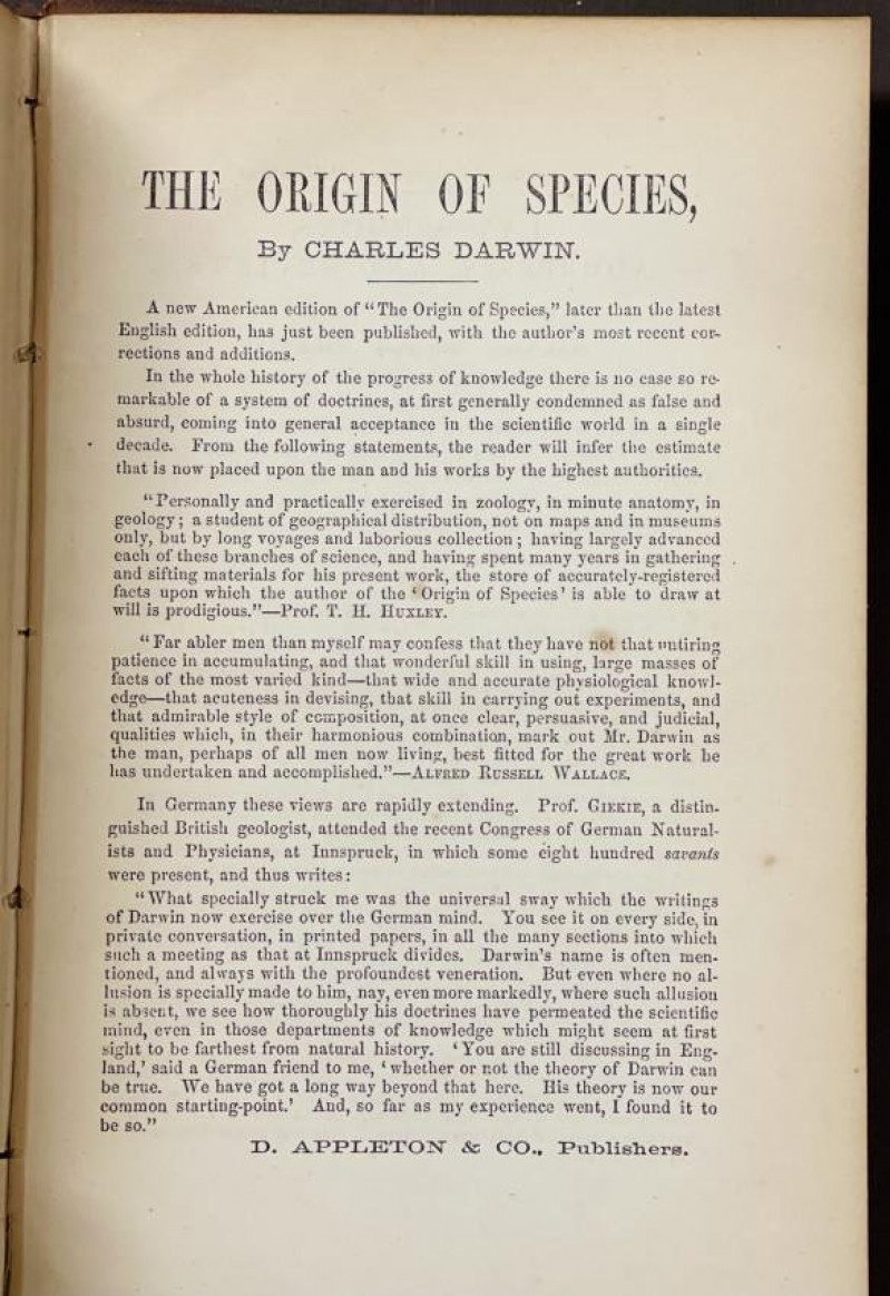 C. DARWIN Descent of Man NY 1871