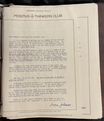 N.V. PEALE Positive Thinkers Club: Newsletters 1979-86
