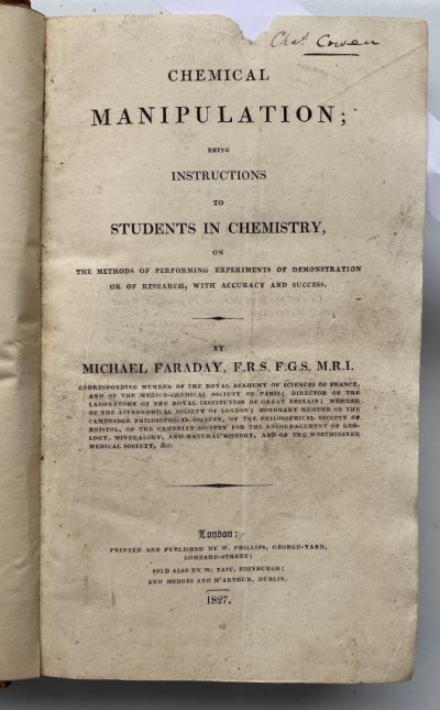 M. FARADAY Chemical Manipulation 1st ed 1827