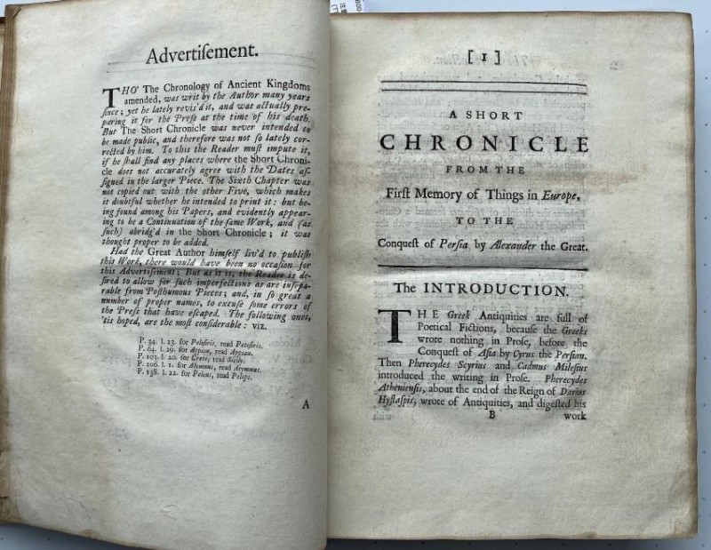 Isaac NEWTON Chronology of Ancient Kingdoms 1st ed