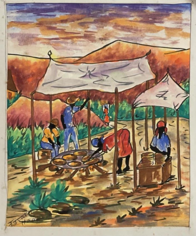 F JOSEPH [CONTEMPORARY ART] 5 Haitian w/col paintings