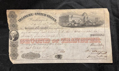 US TREASURY Samuel CASEY Signed 1856 transfer of $2500