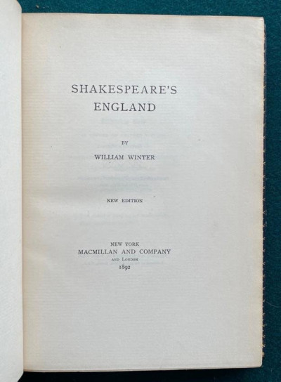 CLUB BINDERY W. WINTER Shakespeares England insc 1892