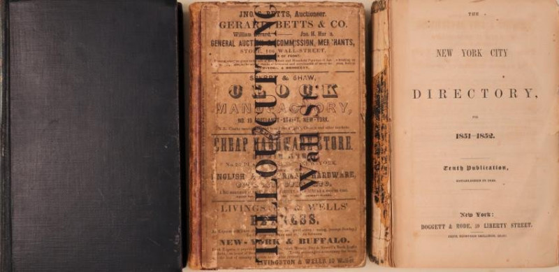 Group of three NEW YORK CITY directories, 1845-1852
