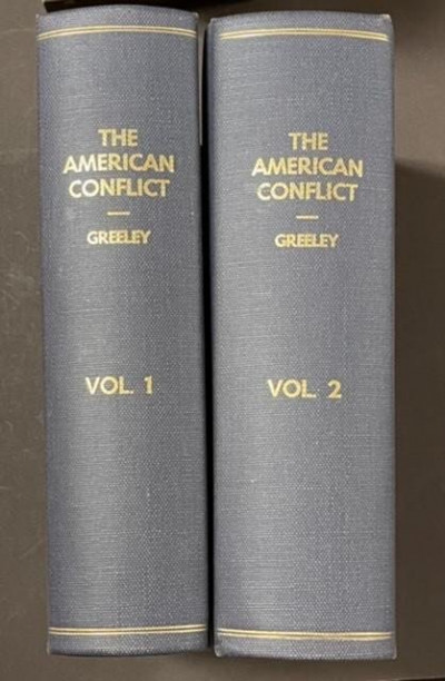 H. GREELEY American Conflict 2 vol 1865 with large map