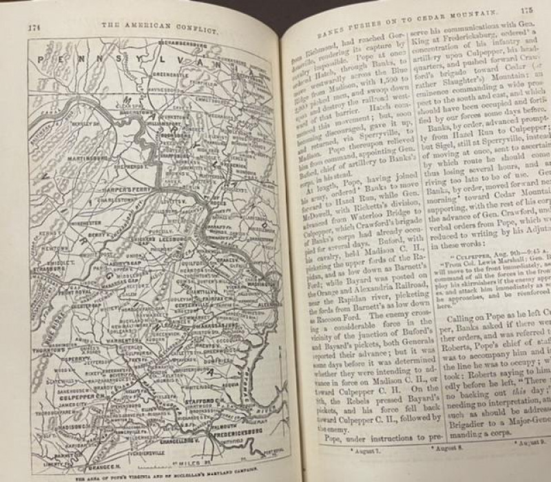 H. GREELEY American Conflict 2 vol 1865 with large map