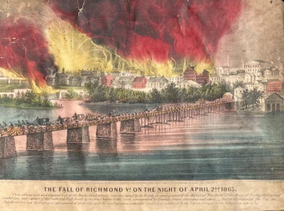CURRIER & IVES The Fall of Richmond col. lithograph