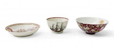 Image for Lot Chinese Ruby Ground Bowl, Cup, and Dish