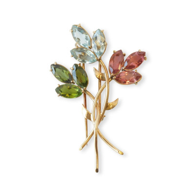 Aquamarine and Citrine Flower Brooch