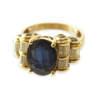 Image for Lot Art Deco Synthetic Sapphire & Diamond Ring