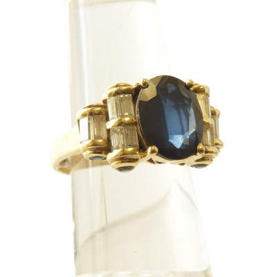 Art Deco Synthetic Sapphire & Diamond Ring