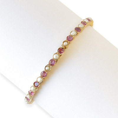 Image for Lot Art Deco Pearl & Ruby Bangle