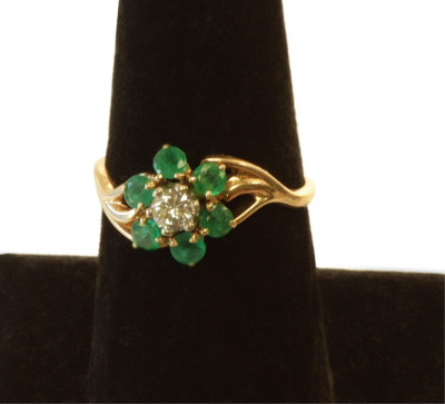 Image for Lot Emerald and Diamond Flower Ring