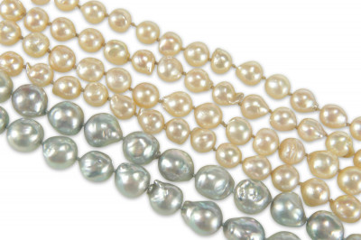 Image for Lot Blue Silver & Champagne Baroque Pearl Necklaces