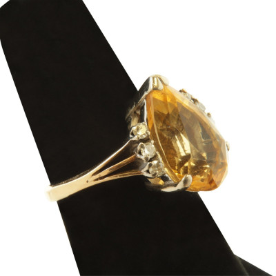 Art Deco Pear Cut Citrine & Diamond Ring