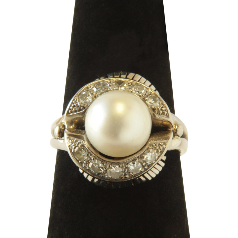 Art Deco Pearl & Diamond Ring